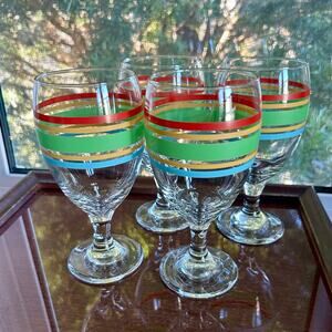 Vintage Libbey Mambo Fiesta Stripe Goblets Set of 4
